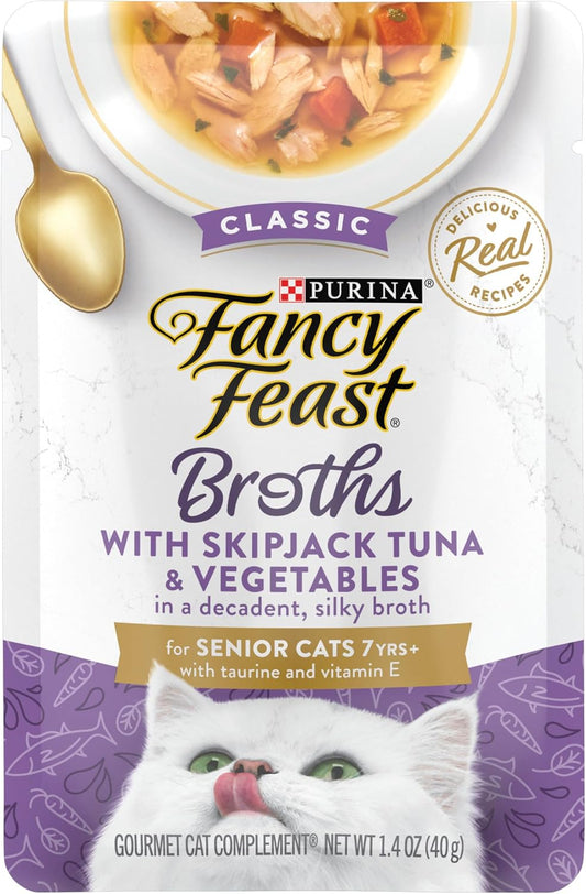 Purina  Lickable Senior Wet Cat Food Broth Topper Classic with Skipjack Tuna and Vegetables - (Pack of 16) 1.4 Oz. Pouches