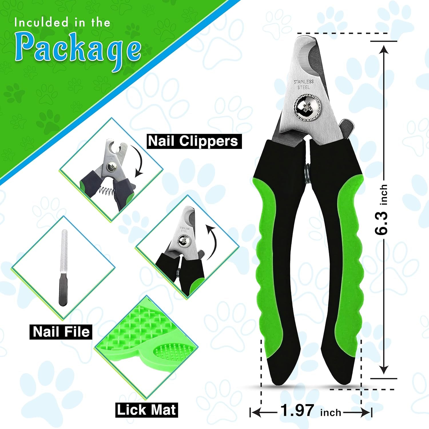 Ultimate Dog & Cat Nail Clippers with Nail File - Professional Trimmers for All Breeds - Grooming Tool with Lick Mat - Stylish Green Design