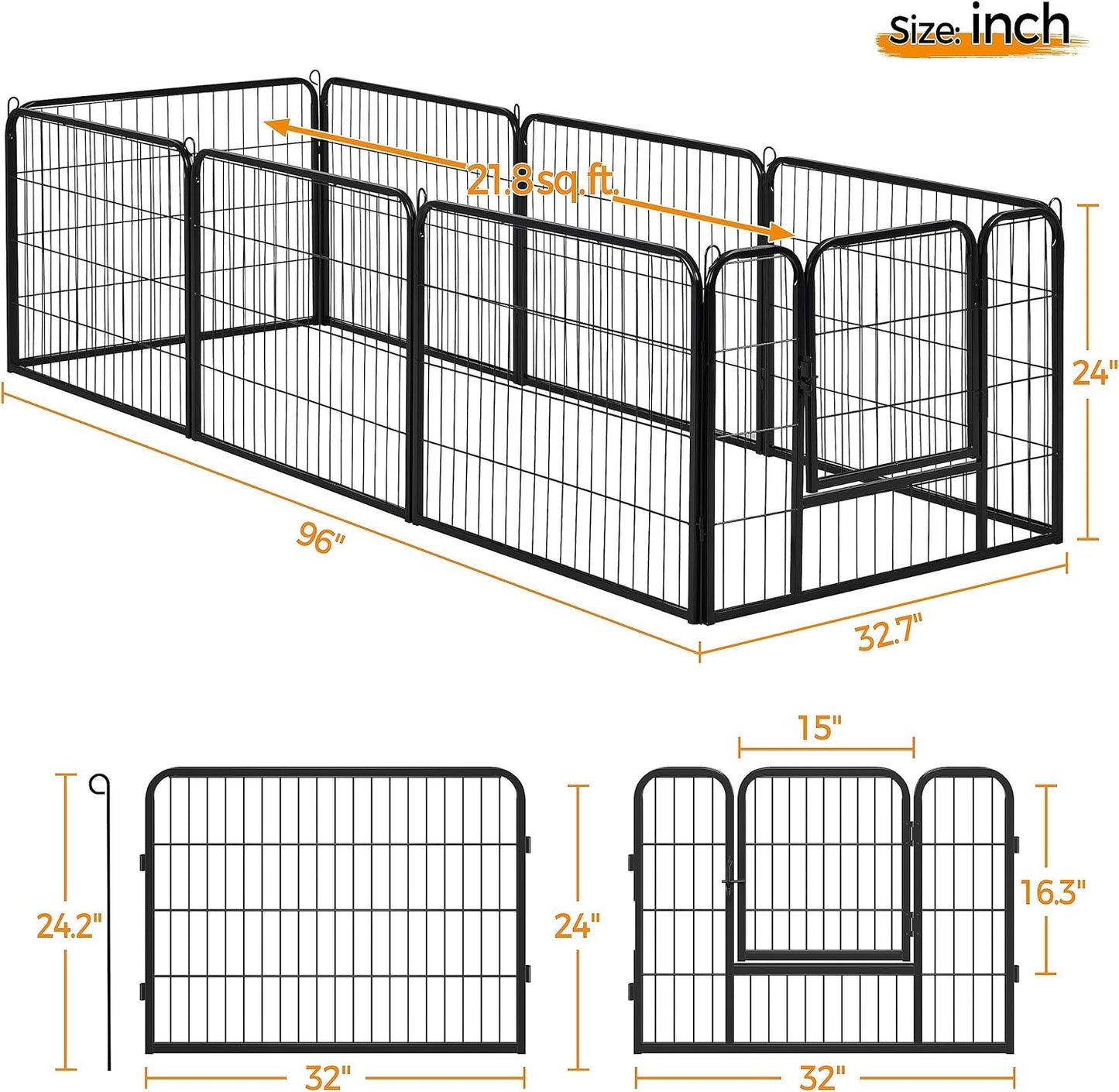 Dog Playpen Indoor, Extra Wide Outdoor Dog Fence Foldable Pet Puppy Exercise Pen for Yard/Garden/RV Camping, 16 Panels 24 Inch Height x 32 Inch Width