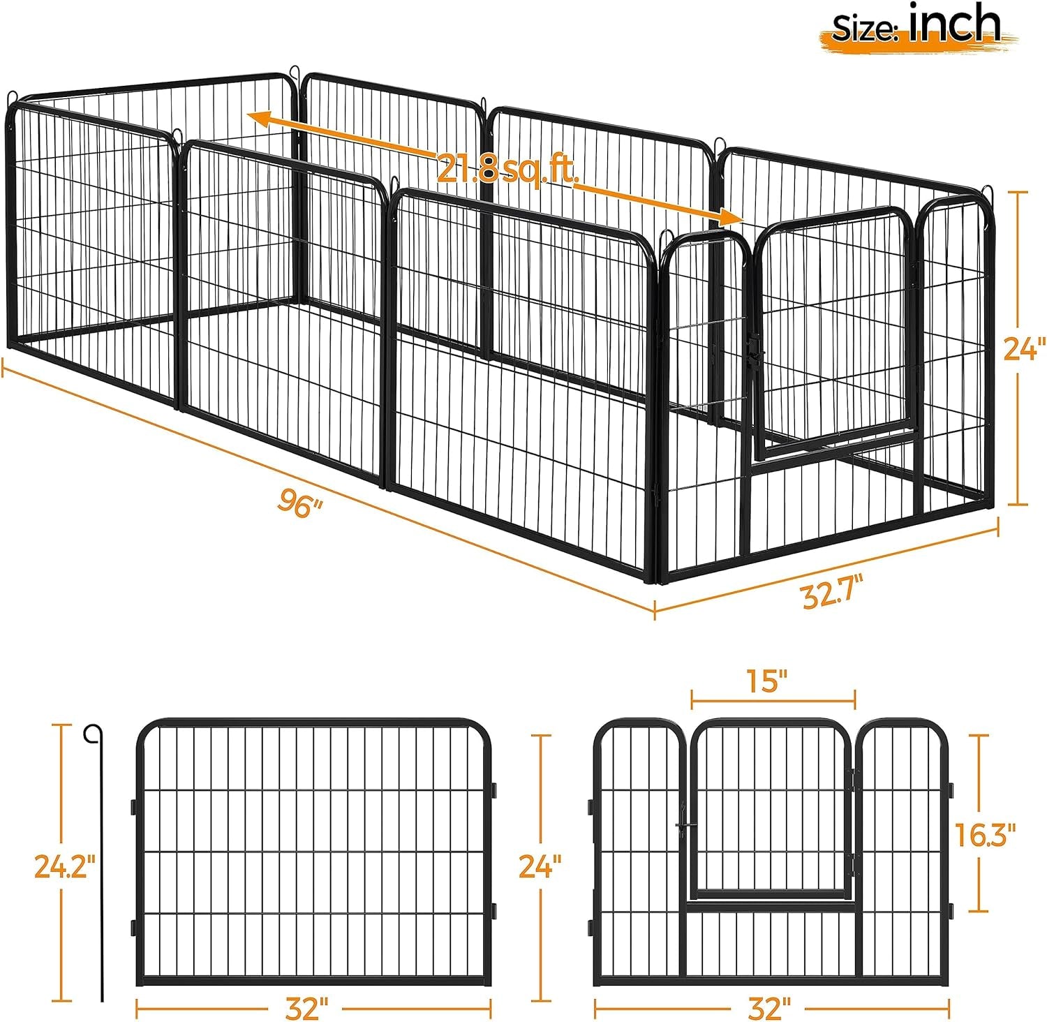 Dog Playpen Indoor, Extra Wide Outdoor Dog Fence Foldable Pet Puppy Exercise Pen for Yard/Garden/RV Camping, 16 Panels 24 Inch Height x 32 Inch Width