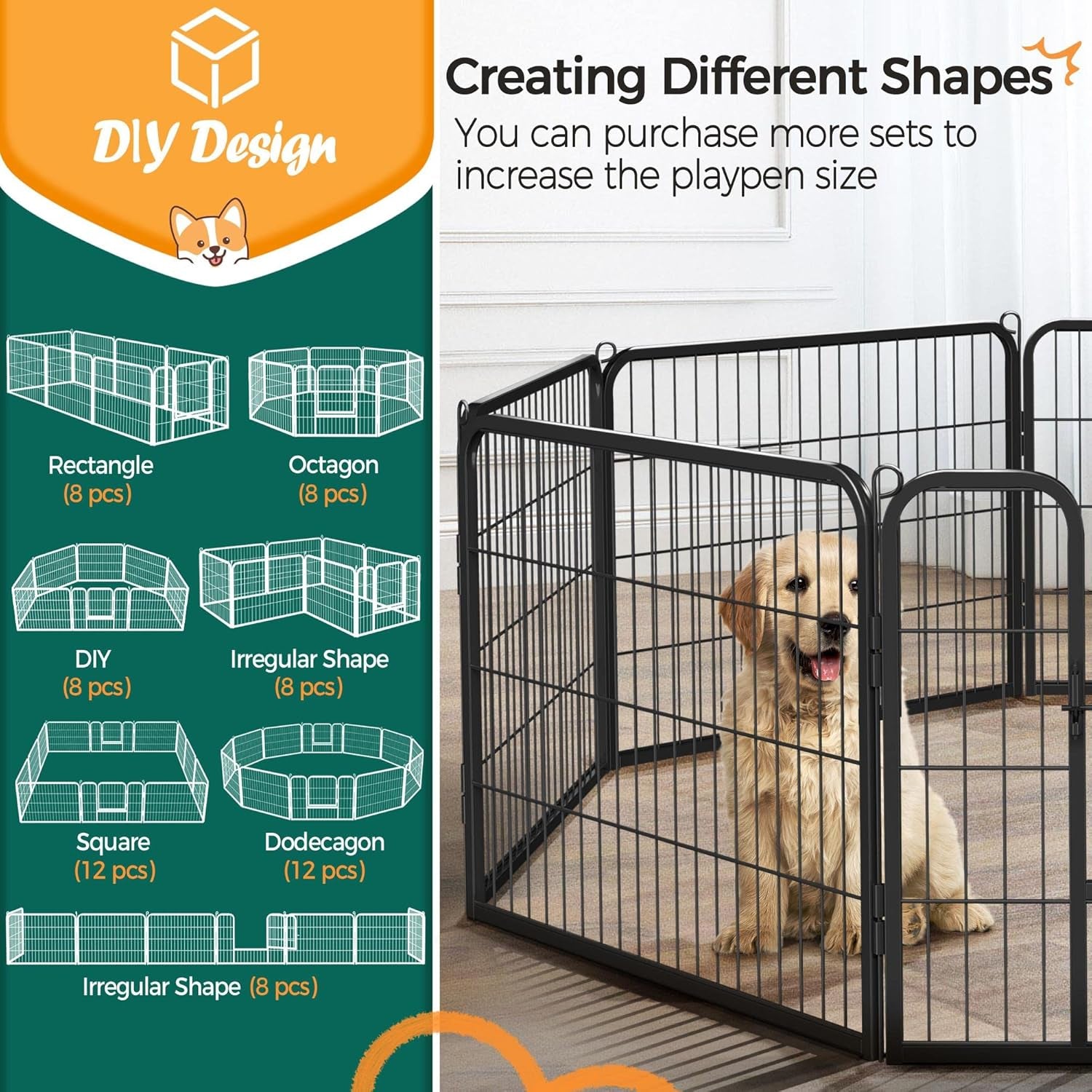Dog Playpen Indoor, Extra Wide Outdoor Dog Fence Foldable Pet Puppy Exercise Pen for Yard/Garden/RV Camping, 16 Panels 24 Inch Height x 32 Inch Width