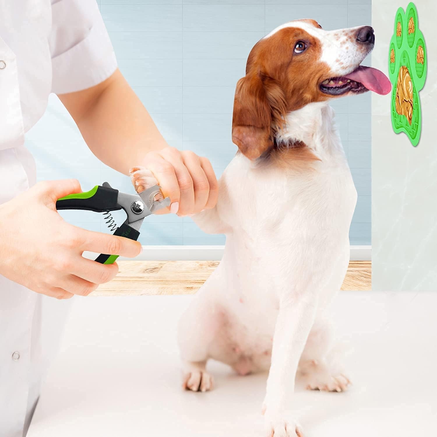 Ultimate Dog & Cat Nail Clippers with Nail File - Professional Trimmers for All Breeds - Grooming Tool with Lick Mat - Stylish Green Design