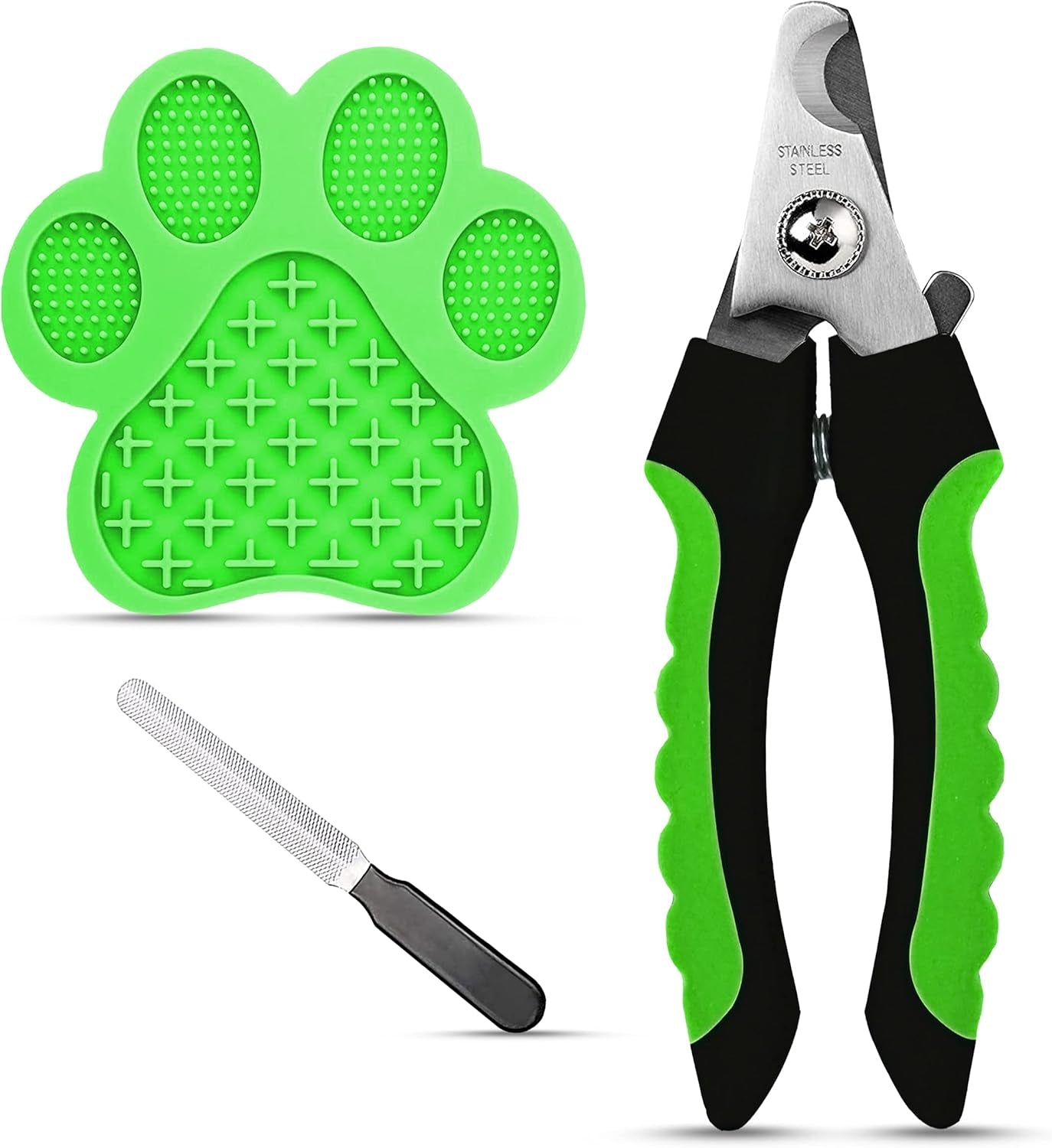 Ultimate Dog & Cat Nail Clippers with Nail File - Professional Trimmers for All Breeds - Grooming Tool with Lick Mat - Stylish Green Design
