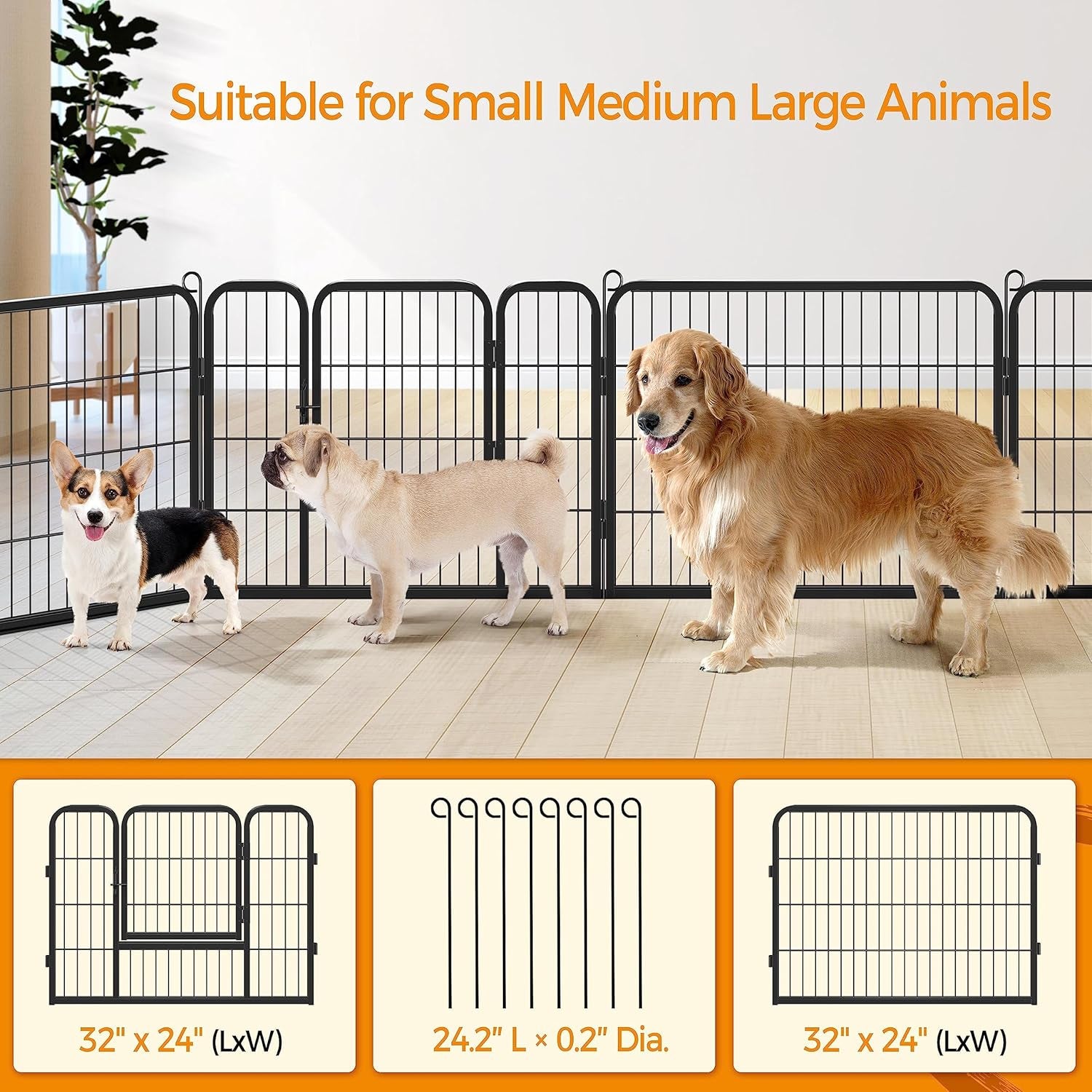 Dog Playpen Indoor, Extra Wide Outdoor Dog Fence Foldable Pet Puppy Exercise Pen for Yard/Garden/RV Camping, 16 Panels 24 Inch Height x 32 Inch Width
