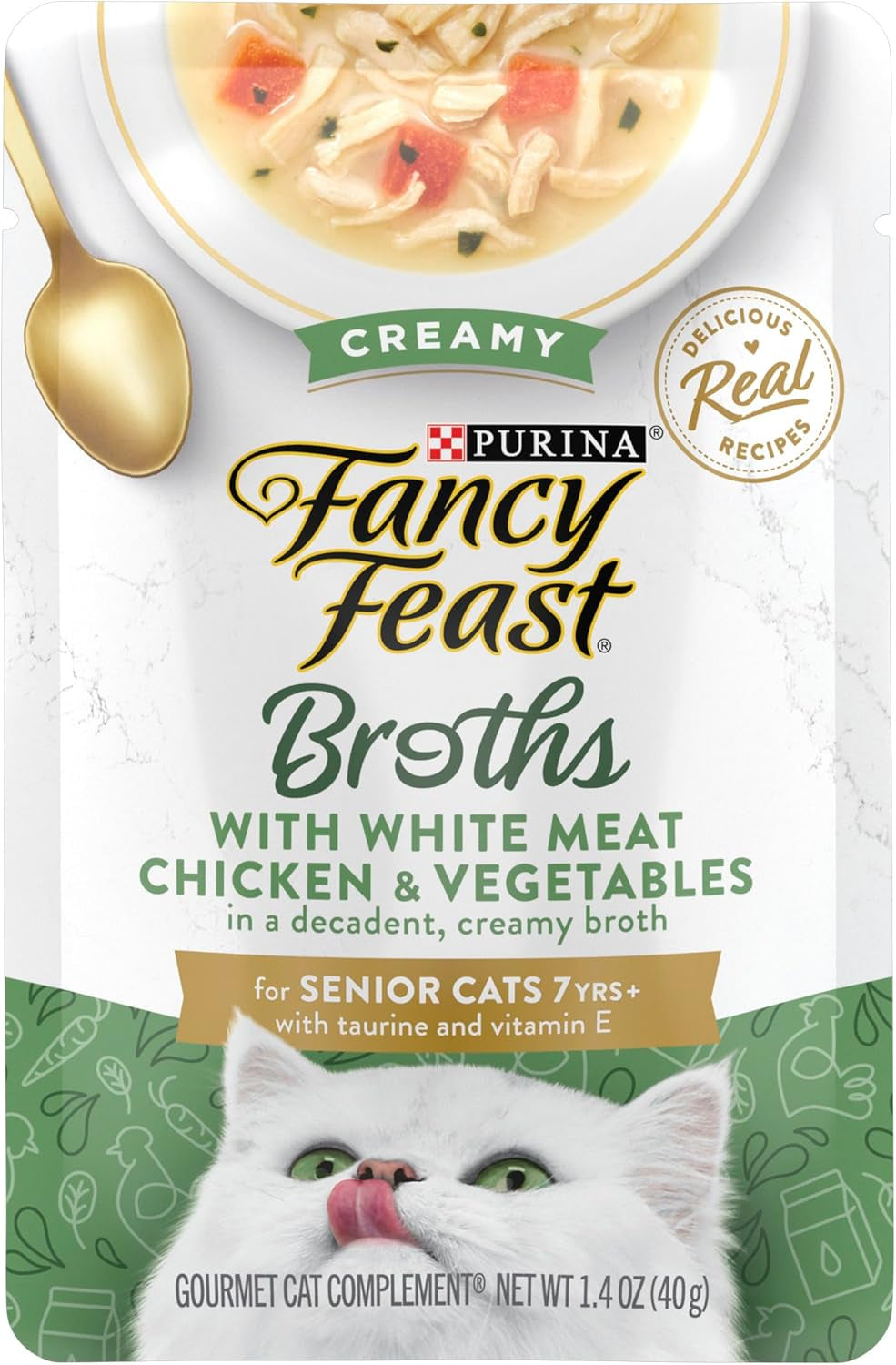 Purina  Lickable Senior Cat Food Broth Topper Creamy with White Meat Chicken - (Pack of 16) 1.4 oz. Pouches